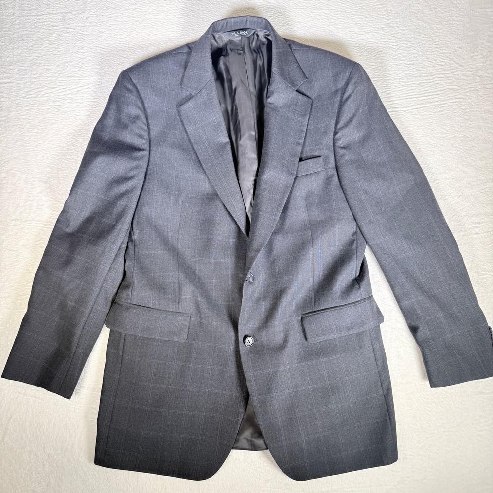 JOS A BANK Signature Collection‎ Mens Black Plaid Wool Blazer Suit Jacket SZ 42L